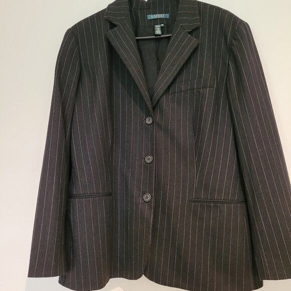 Lauren Ralph Lauren Gray Wool Pinstripe 3-Button Classic Blazer Jacket-Size 16W - Picture 1 of 9
